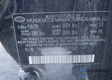 2019 Hyundai Elantra Se из США, поврежденный, VIN 5NPD74LF9KH497107